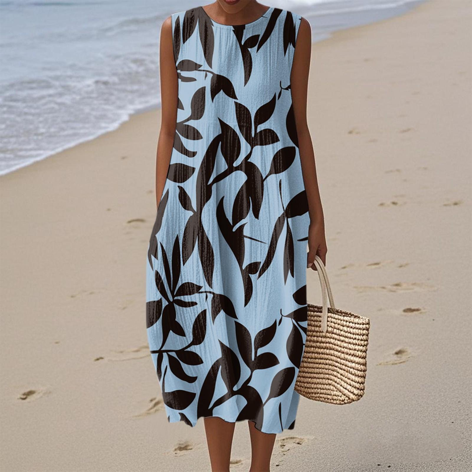 

Женское модное повседневное платье без рукавов с круглым вырезом и цветочным принтом, элегантное, темпераментное XL небесно-голубой