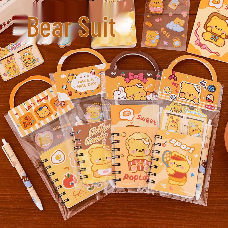 Vanillegelbes kleines Bären-Schreibwaren-Set: Süße Cartoon-Geschenkbox für Grundschüler