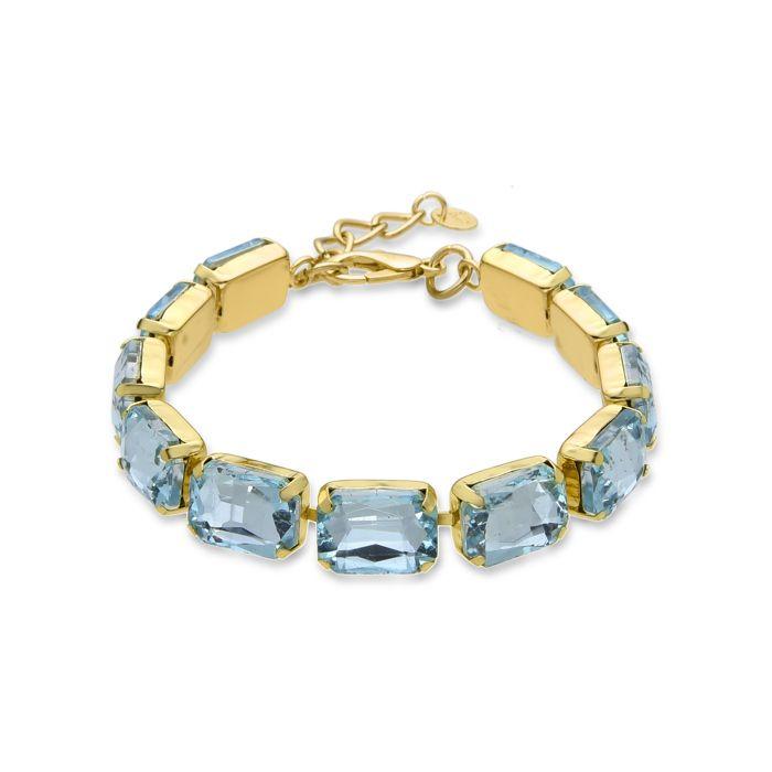 Bracelet - Ankek - Modèle en cristal bleu - finition or jaune 18k - Longueur 16 cm + 3 cm de rallonge