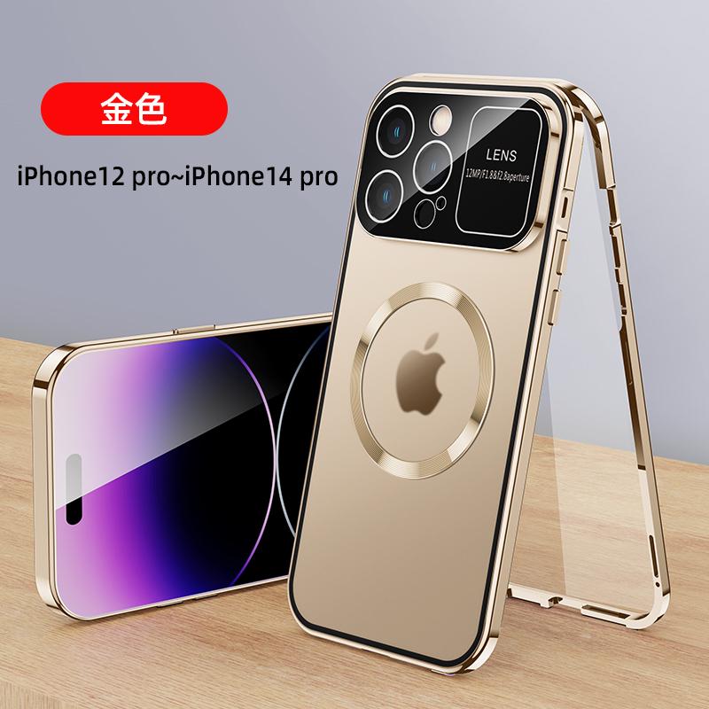 For IPhone 16 15 14 13 12 Pro Max Large Window Lens Protection Aluminum Metal Magnetic Case Shockproof Cover Screen Protector