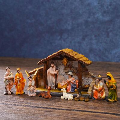 Nativity Scene Set Stable Resin Christmas Manger Figurines for Home Decor Holiday Tabletop Display Gifts