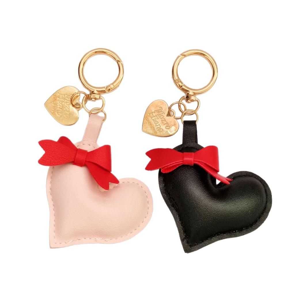 Handmade Bow & Leather Heart Pendant Keychain Lanyard