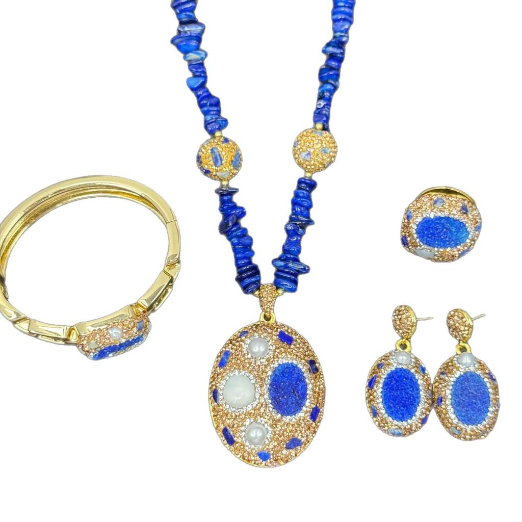 New Natural Stone Crystal and Freshwater Pearl Inlaid Four-Piece Set - Light Luxury Niche Style