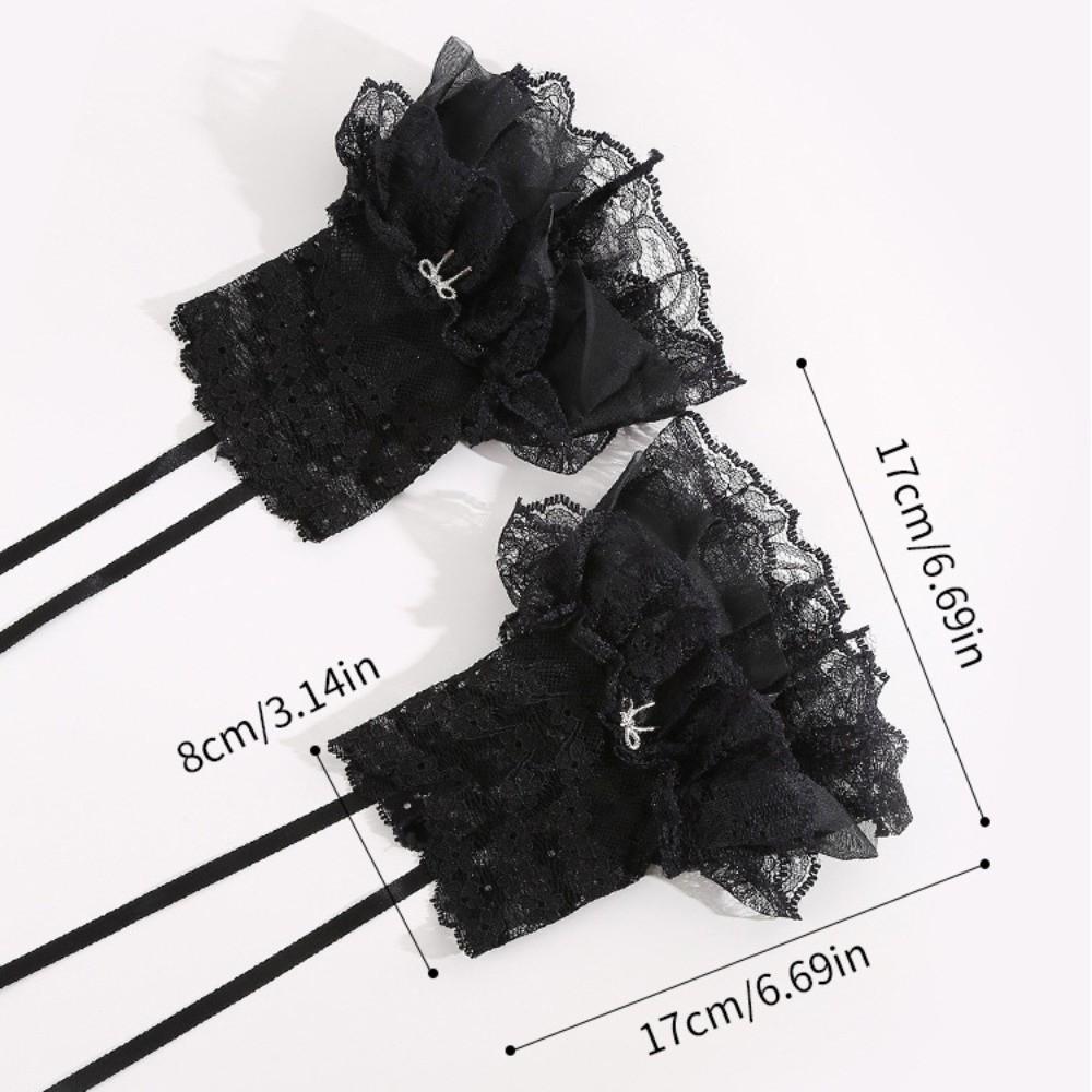 1Pair Black/White Fingerless Gloves Ruffled Design Elastic Lolita Gloves Floral Lace Bow Tie Sleeve