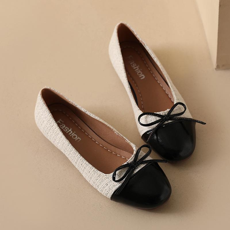 Xiaoxiangfeng Einzelne Schuhe mit quadratischer Spitze 2025 neu Schleife vielseitig flacher Mund flache Sohle Nische Fee weiche Sohle Doudou Schuhe