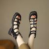 Taoffen Neu Echtes Kuh Leder Sandalen Für Frauen Block Mid Heels Frauen Roma Sandalen Offene spitze Retro Zipper Ankle Strap