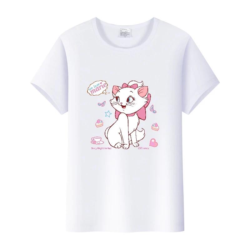 Kpop Fashion Disney Marie Cat Cartoon Love Woman Tees 2023 Summer Tops Short Sleeve Girl T-Shirts Oversized Clothes Mens Blouses