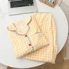 Yellow Plaid Shell-Edged Cloud Cotton Pajama Set for Women - Long Sleeve, Spring/Autumn Homewear with High-End Feel.