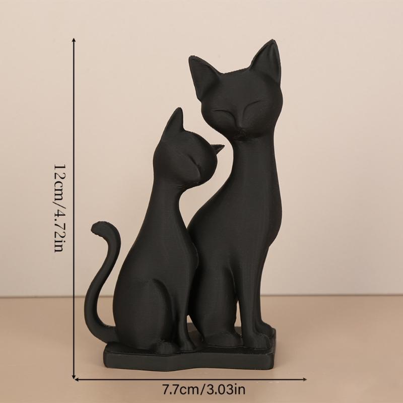 Dark Theme Black Cats Figurine Double Cats Snuggling Sculpture Perfect for Office and Cafe Desktop Shelf Decoration