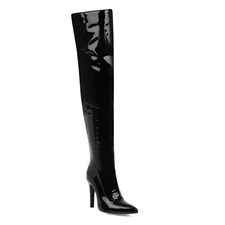Women Boots Over The Knee Sexy Fashion Boot 10.5CM Stiletto New Patent Leather Side Zipper Pole Dance Nightclub White Women Shoe