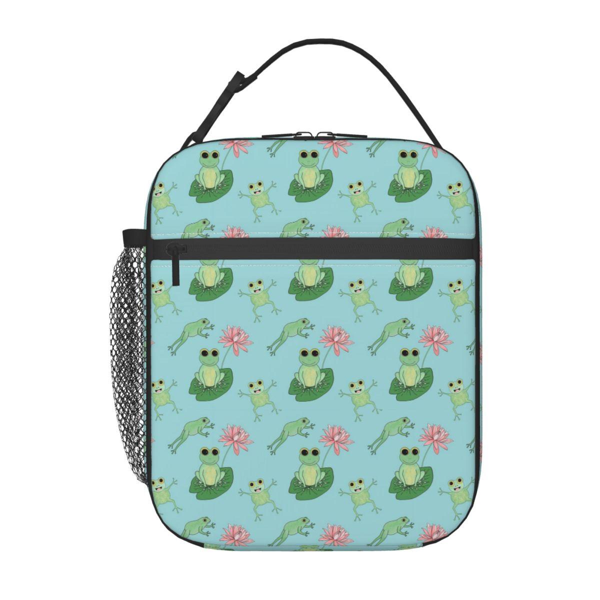 

Cartoon Cute Frog Pattern On Lotus Leaves Insulated Lunch Bag for Women Kids Portable Food Boxes Thermal Lunch Box Tote One Size