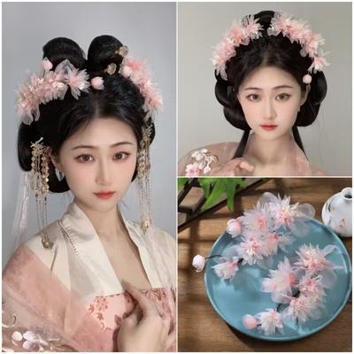 Hanfu Headdress, Women's Original New Model, Side Fairy Pink Wrapped Silk Flower Soft Hairpin, Ancient Style Hair Accessories