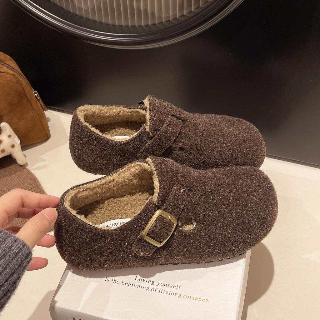 All-inclusive Gray Women's Shoes Autumn and Winter New One-pedal Lazy Shoes Velvet Boken Cotton Shoes