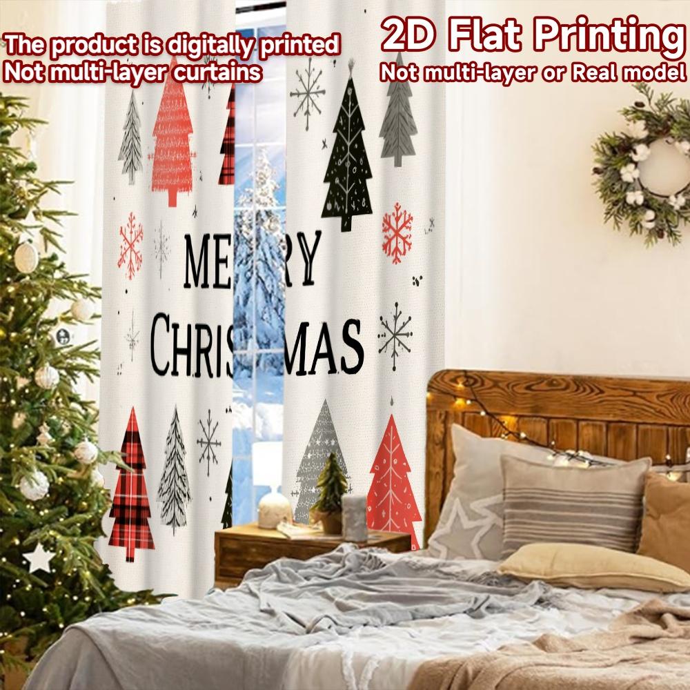 2 Stück, 2D-FLACHDRUCK Vorhänge (Ohne Stange) Karomuster Wald Minimalistische Feiertagsvorhänge Vielseitige Stoffvorhänge Dekorationen
