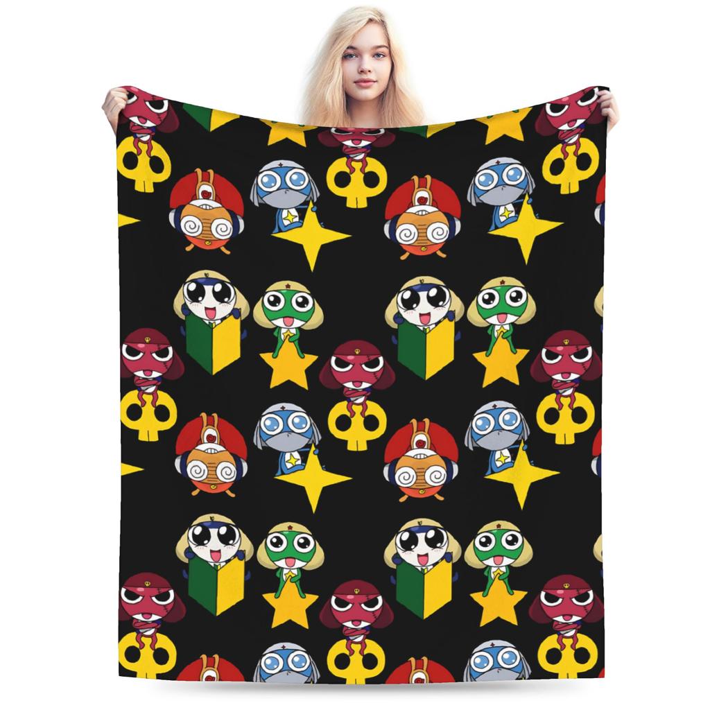 Super Soft Keroro Frog Cartoon Throw Blanket Premium Fleece Flannel Lightweight Bed Blanket Super Cozy Blankets All Season Use