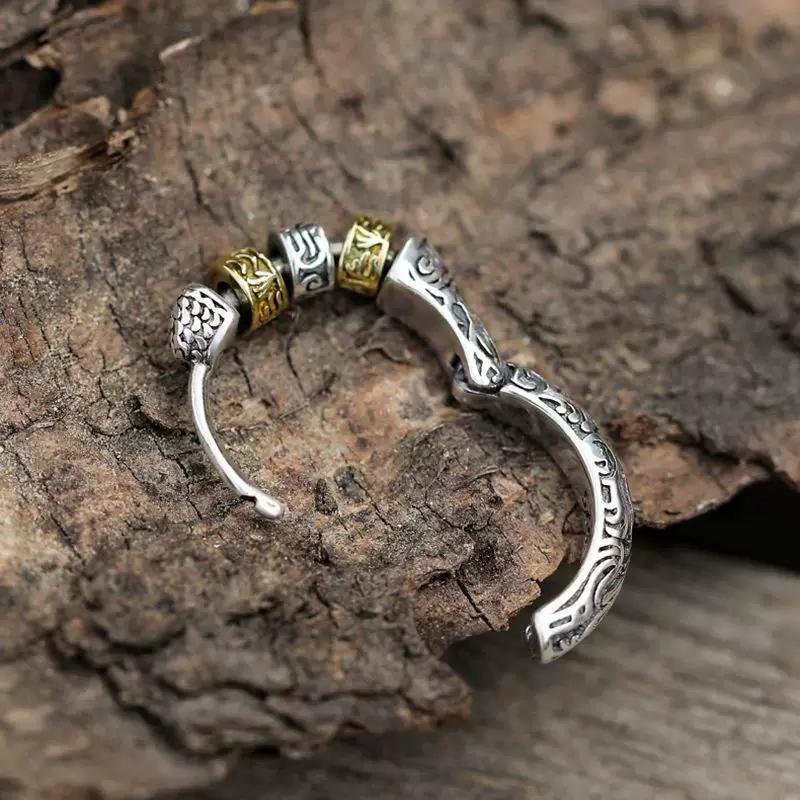 Silver-plated fashionable simple retro Tang grass pattern design earrings ruffian handsome stud earrings niche earrings