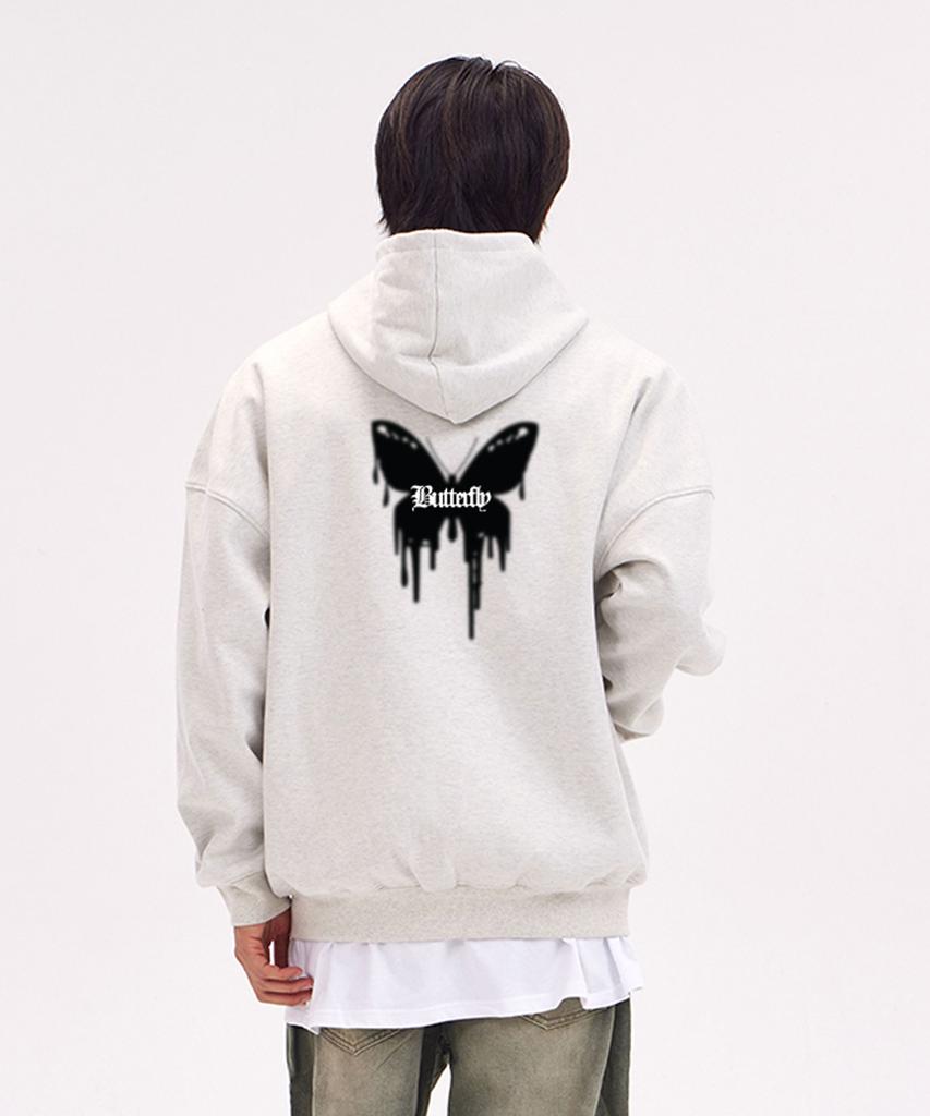 Astral Projection Butterfly Oversized Wide Shoulder Zip-Up Hoodie_Oatmeal