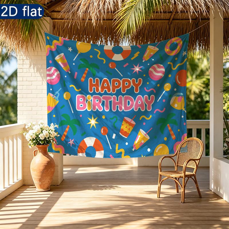 Happy Birthday Gifts Photo Background, Colorful Polyester Banner for Party Supplies