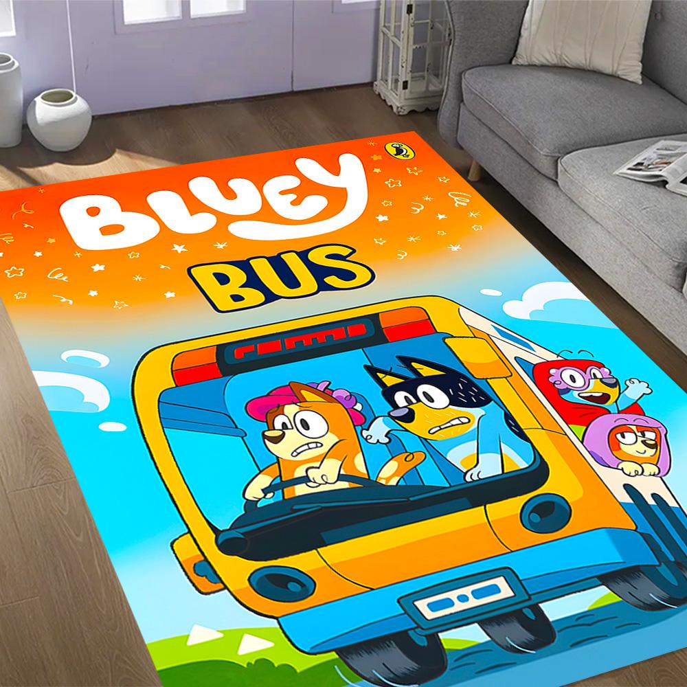 Tappeti Antiscivolo a Tema Bluey's Bus Adventure - Arredamento per la Casa in Poliestere, Adatti per Camere da Letto, Soggiorni, Ingressi, Studi e Decorazioni