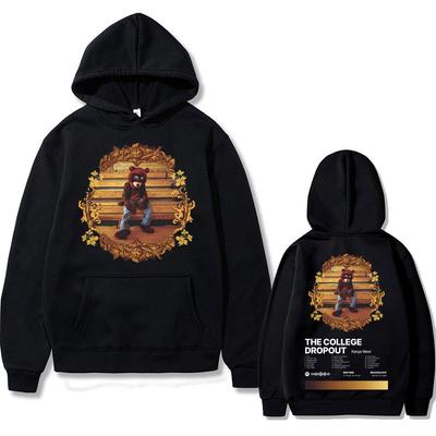 Rapper Kanye West The College Dropout Hip Hop Musikalbum Grafik Hoodie Herren Lässiges Übergroßes Sweatshirt Herren Schwarz Streetwear