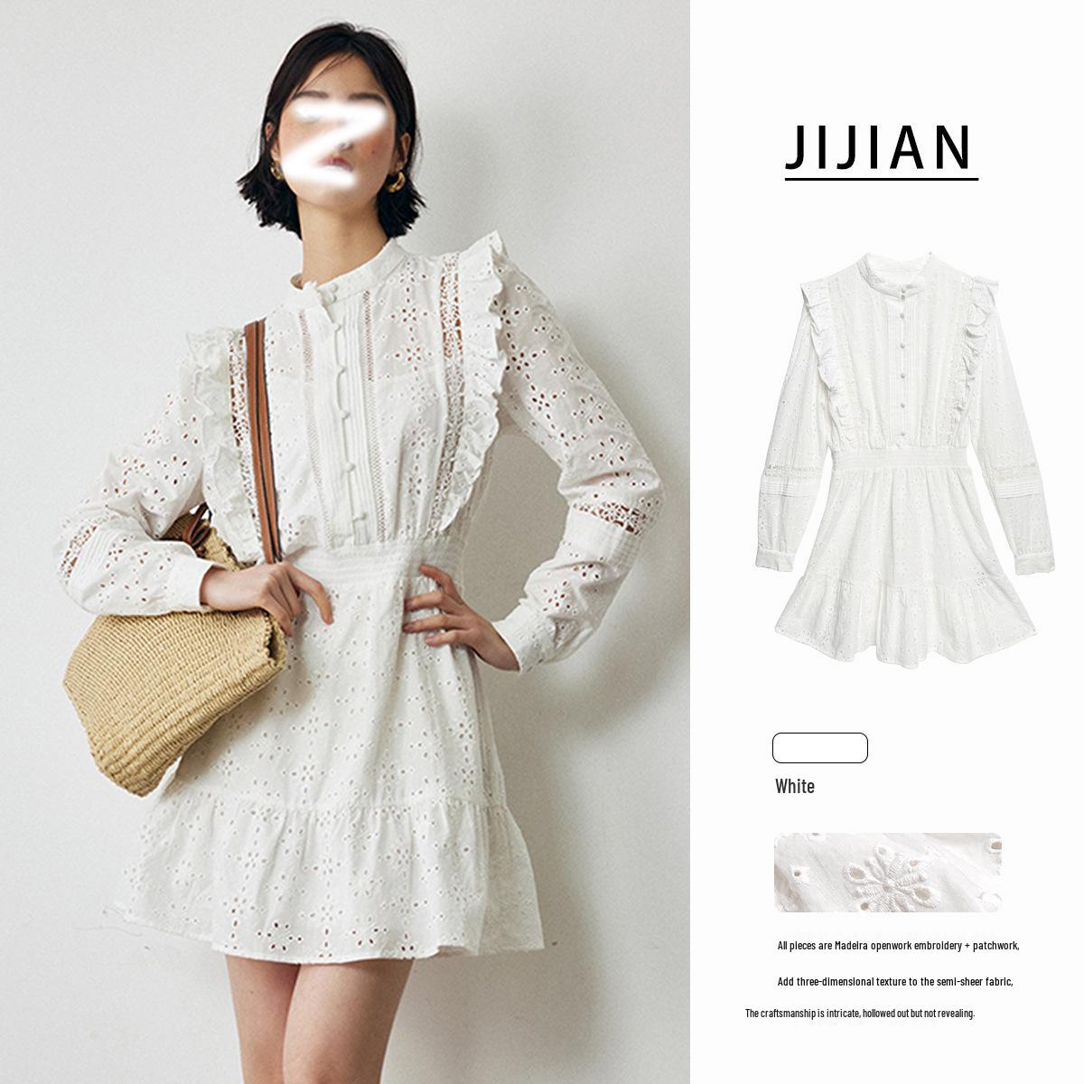 

Petite French Cotton Cap Sleeve Embroidered White Dress 36