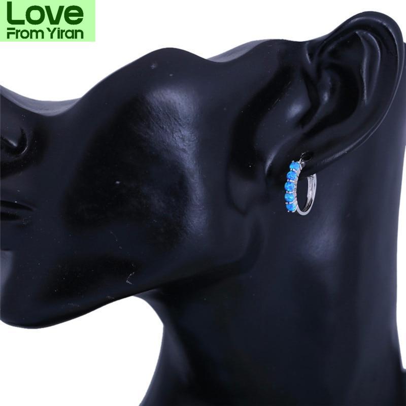 Blaike 925 Sterling Silver Round Hoop Earrings For Women Blue /White Fire Opal Earrings Rainbow Stone Circle Piercing Ear Jewelry