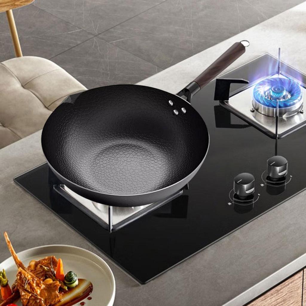 12.60inch Wok Cooking Cookware Induction Cooker Uncoated Pots Sautee Pan Without Wood Lid