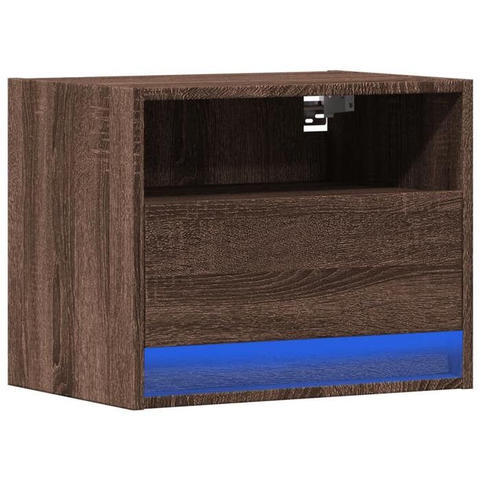 VidaXL Wall-mounted Bedside Table with LED Lights Brown Oak, Floating Bedside Table, Phone Holder, Table of 852073