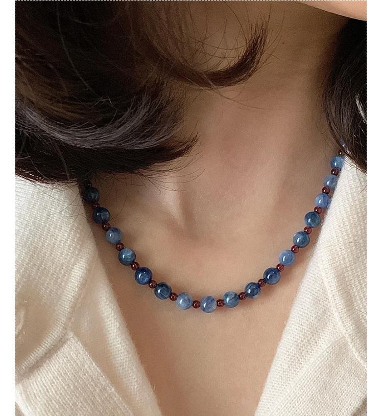 Blue Phosphorite & Garnet Sterling Silver Necklace & Bracelet Set - Elegant Natural Stone Jewelry for Women