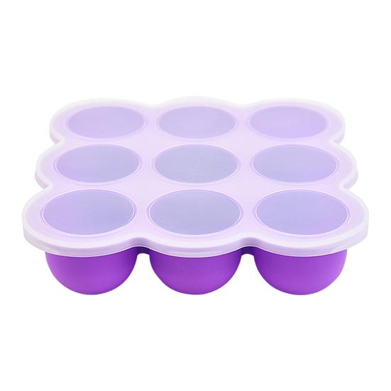 Ice Cube Mold Tray Food-Grade Silicone Ice Maker with Lid 9 Holes Easy Release Infant Food Food Container