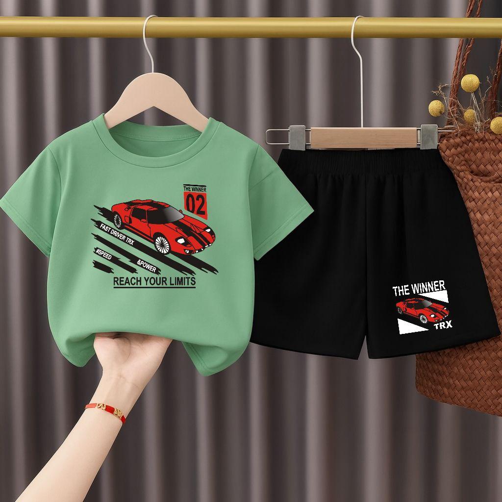 Kids Short Sleeve Set Car Pattern Printing Set