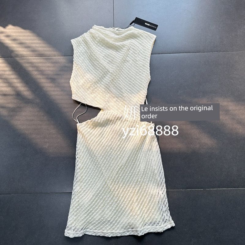 

Beautiful FN Popular Brand Fashionno @ Irregular Knitting Waist Cut Out Irregular Slim-Fit Sheath Dress Creamy-white Knitting Dress L