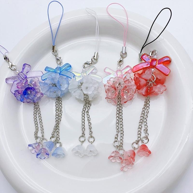 Hydrangea Flower Phone Charm Trendy Bag Pendant Bowknot Bag Charm Phone Lanyard Glaze Material for Trendy Individuals