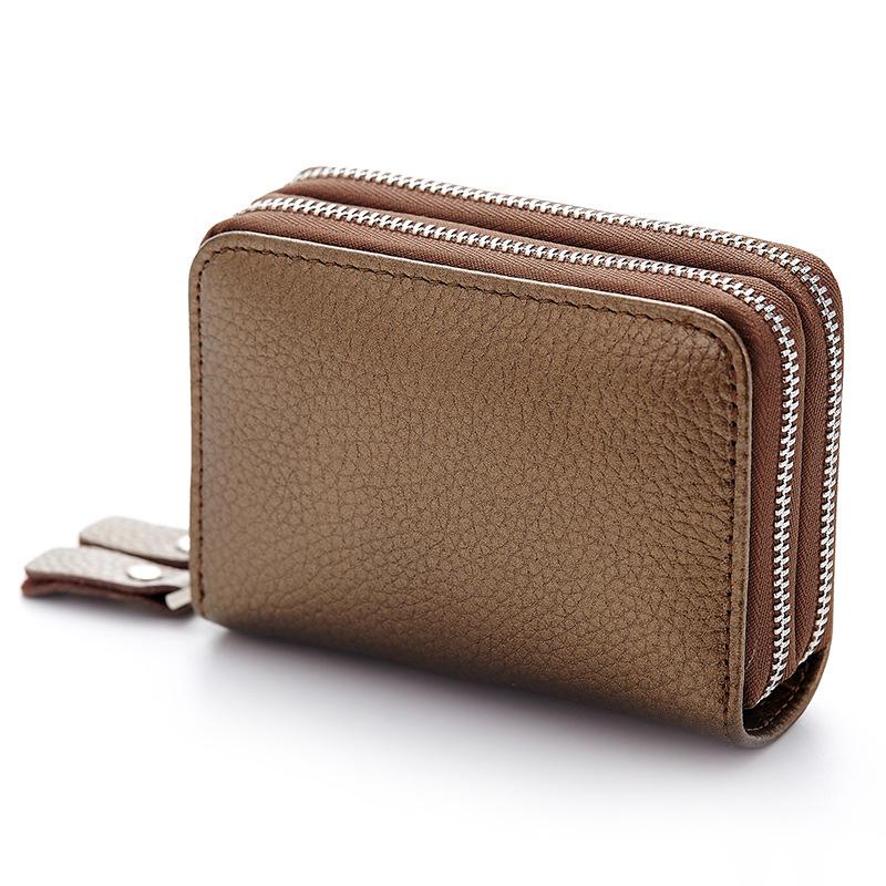 New card bag wholesale organ card bag card cover double zipper card bag multi-card position first layer cowhide change bag