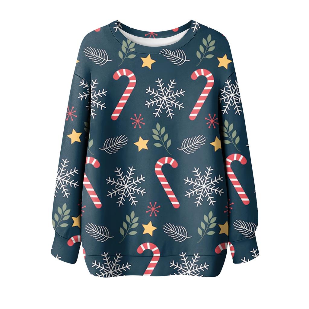 Ladies' Christmas Printed Round Neck Long Sleeved T-shirt Sweatshirt Top