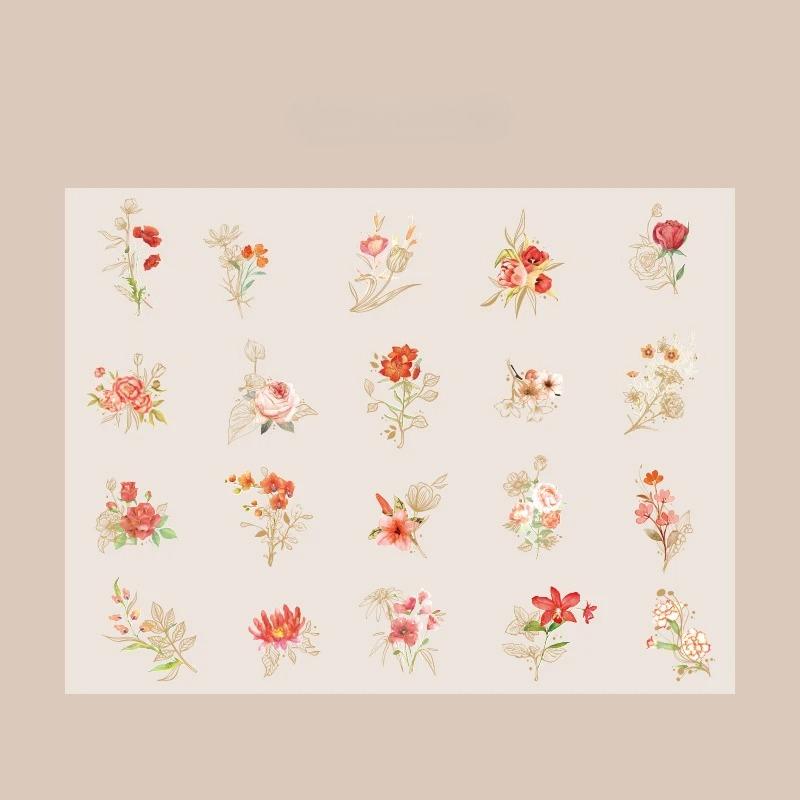 40pcs/bag Vintage Gilding Green Leaf Flower Notebook Decorative Stickers DIY Decorative Stickers for Scrapbooking Label Diary