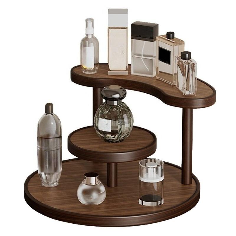 3-Tier Round Wooden Shelf Perfume Organizer Walnut Desktop Storage Rack Cosmetic Display Stand for Vanity Jewelry Skincare Cup