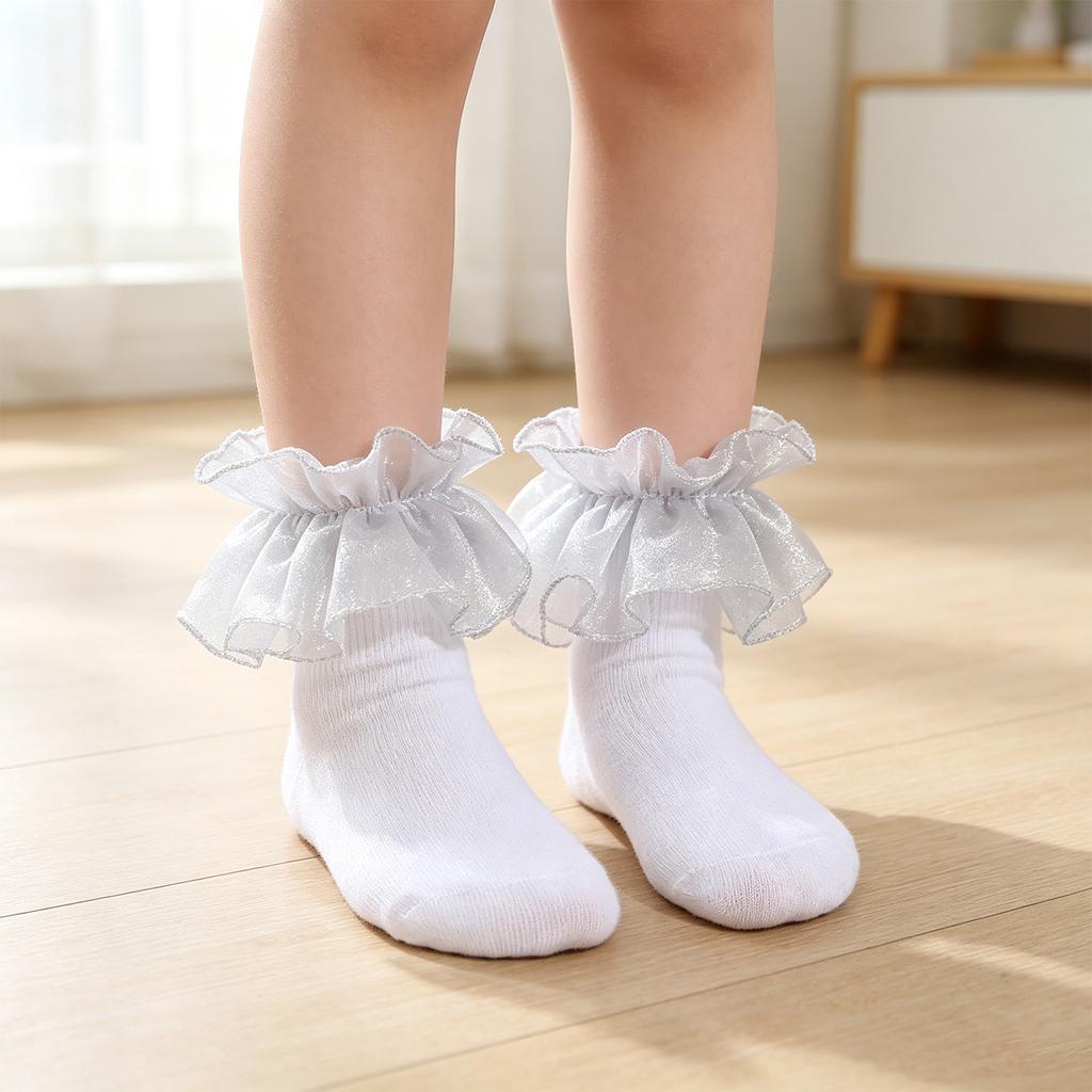 Girls' Colorful Ruffle Lace Socks for Toddlers, Cute Frilly Socks for Everyday Wear
