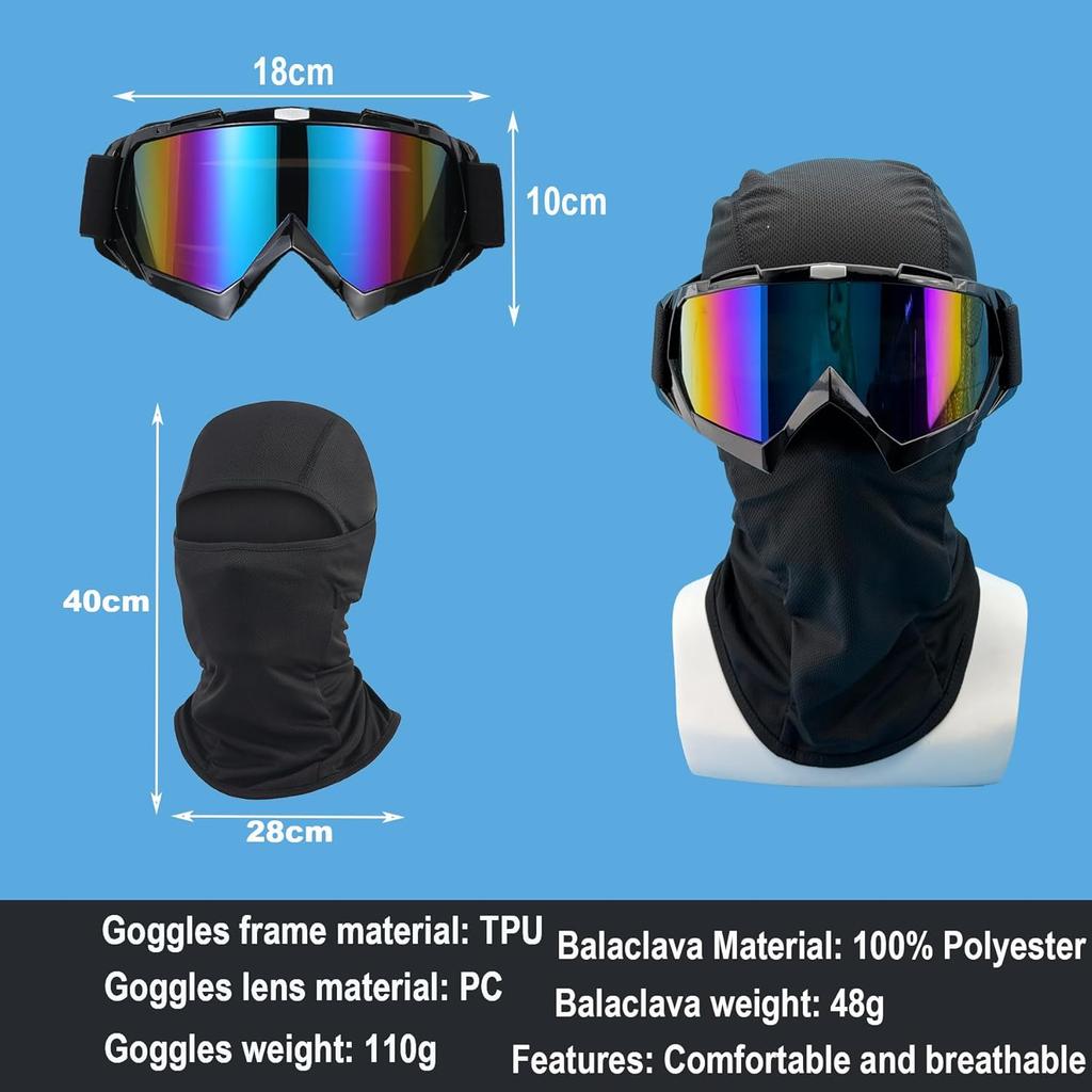 Dirt Bike Goggles ATV Off-Road Riding Motorcycle Motocross Glasses With Sun UV Protection Balaclava Full Face Cover