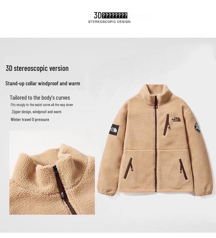 Unisex trendy tlustá bunda s výstřihem do stojáčku, podšitá fleecem, vyšívaná, z jehněčí vlny, pro páry