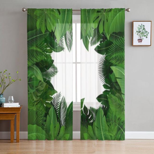 Watercolor Of Tropical Leaves Chiffon Sheer Curtains For Living Room Bedroom Decoration Window Tulle Curtains Drapes