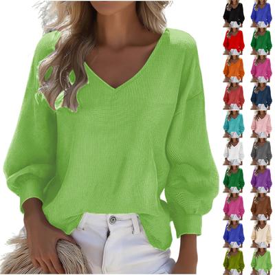 Kadın Günlük Moda Uzun Kollu V Yaka Büzgülü Sweatshirt