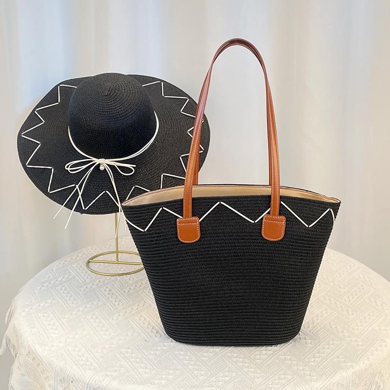 Summer Large Brim Sun Protection Sun Hat Seaside Vacation Travel Large Capacity Shoulder Bag Straw Hat Bag Set