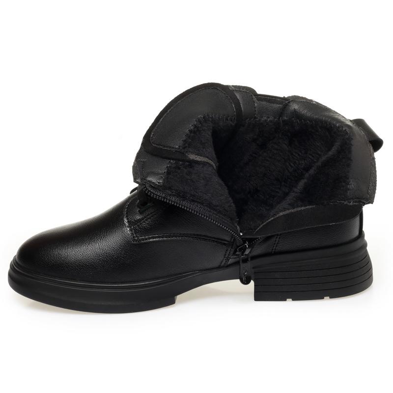 Low-heeled Martin boots women's new autumn and winter soft-soled leather shoes fleece warm British short boots    women's shoes