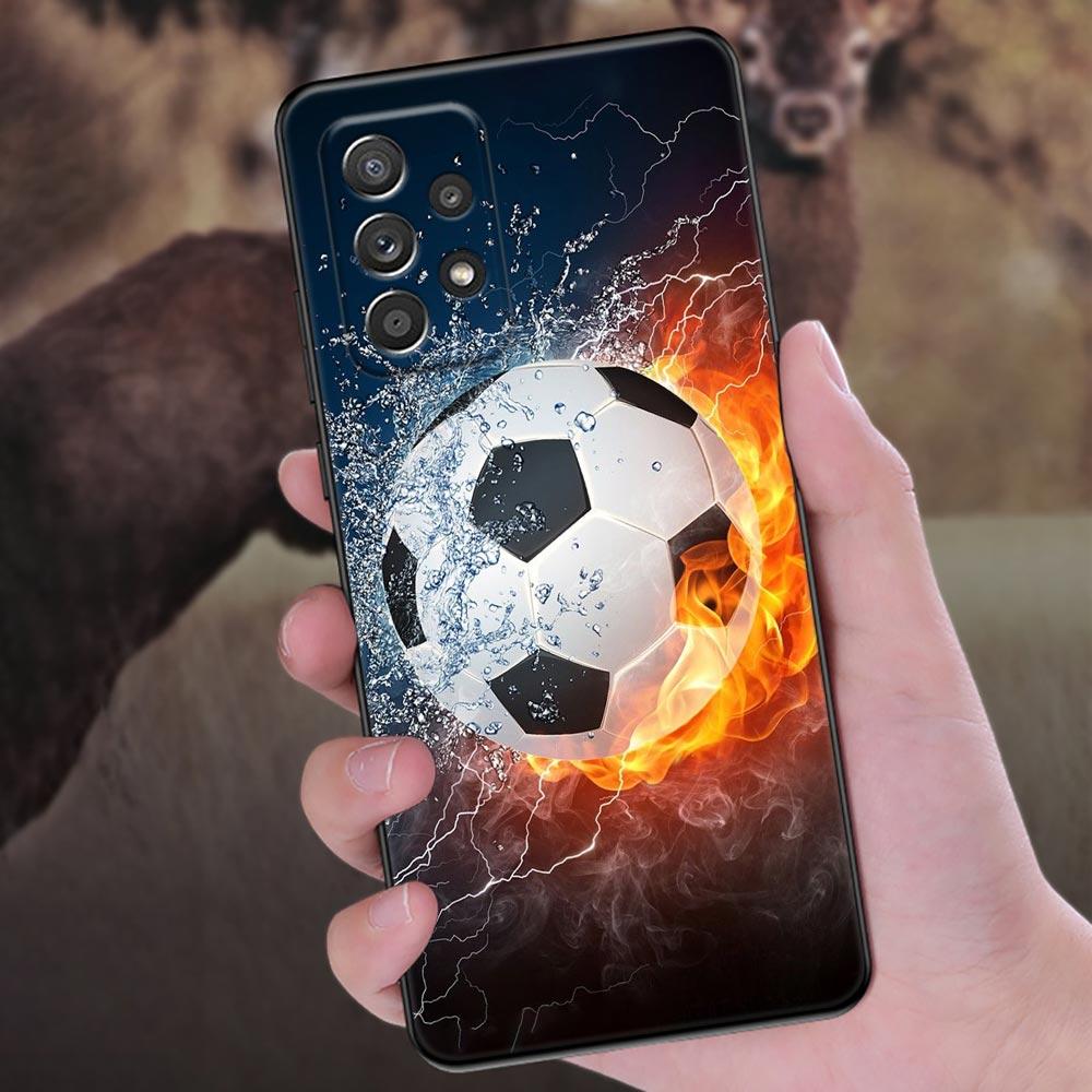 Fire Football Soccer Ball Phone Case For Samsung Galaxy A57 A56 A37 A55 A36 5G A26 A54 A52 A35 A34 A25 A17 A16 A15 A07 A06 Cover