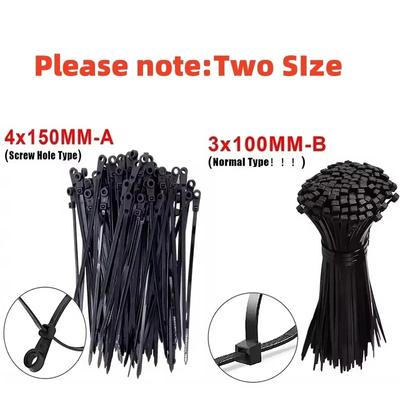 100/200PCS Screw Hole Cable Ties Reusable Fixed Nylon Cable Ties Self-locking Cord Ties Straps Fastening Loop Office Organizer