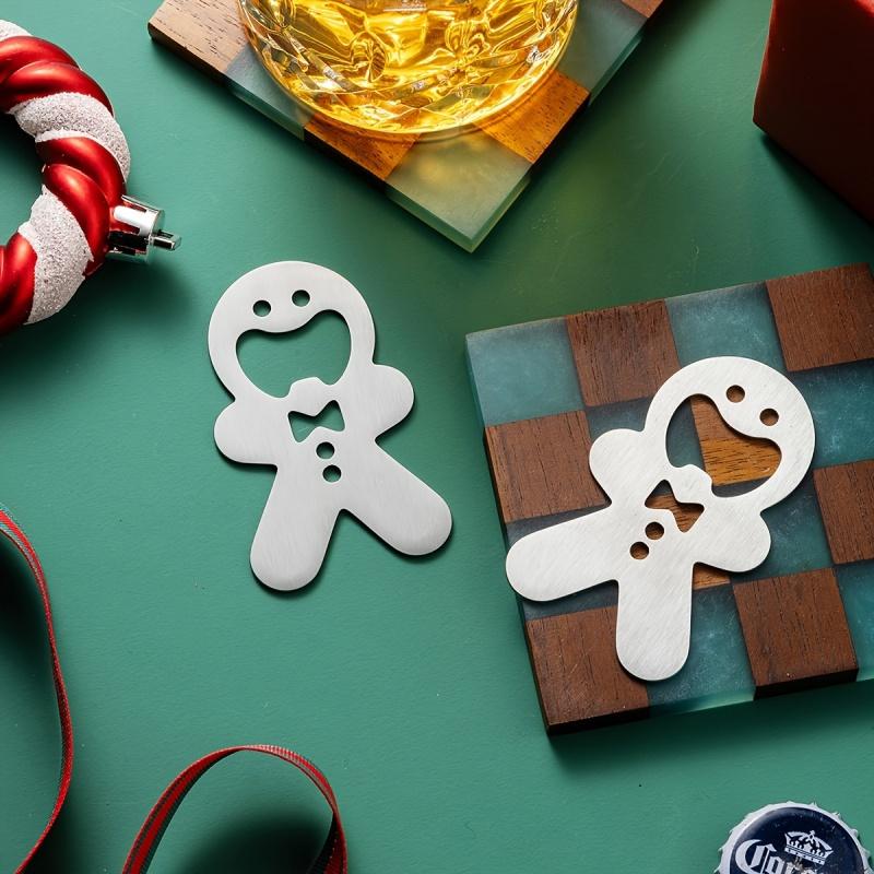 5pcs/1pc Stainless Steel Bottle Openers - Ideal for Beer, Soda, Kitchen & Holiday Decor (Christmas Gift), Gingerbread Design