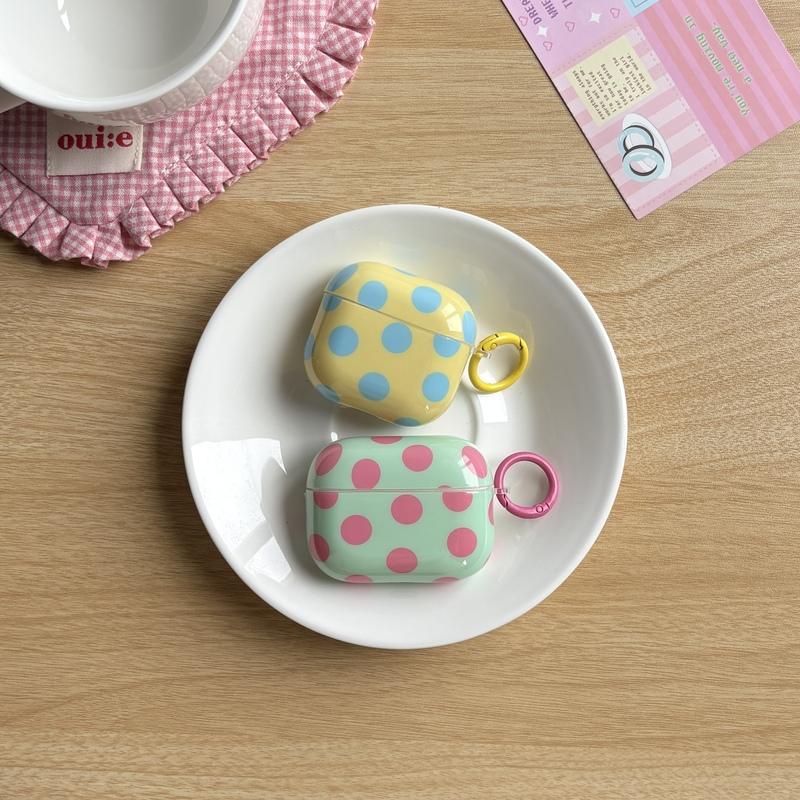 Fashion Simple Big Pink Blue Dots Polka Point Pattern Glossy Earphone Case with Ring Cover for AirPods 1 2 3 4 Pro 2 Pro 3