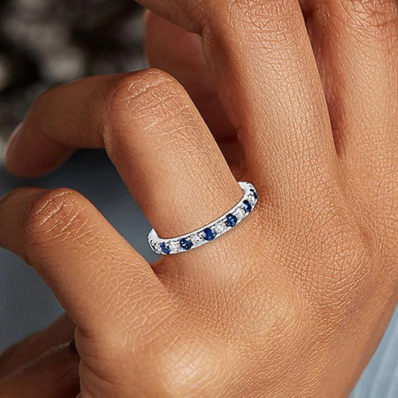 Minimalist CopperColor Finger Ring with Blue/White Cubic Zirconia Fashion Contracted Daily Wearable Jewelry for Women