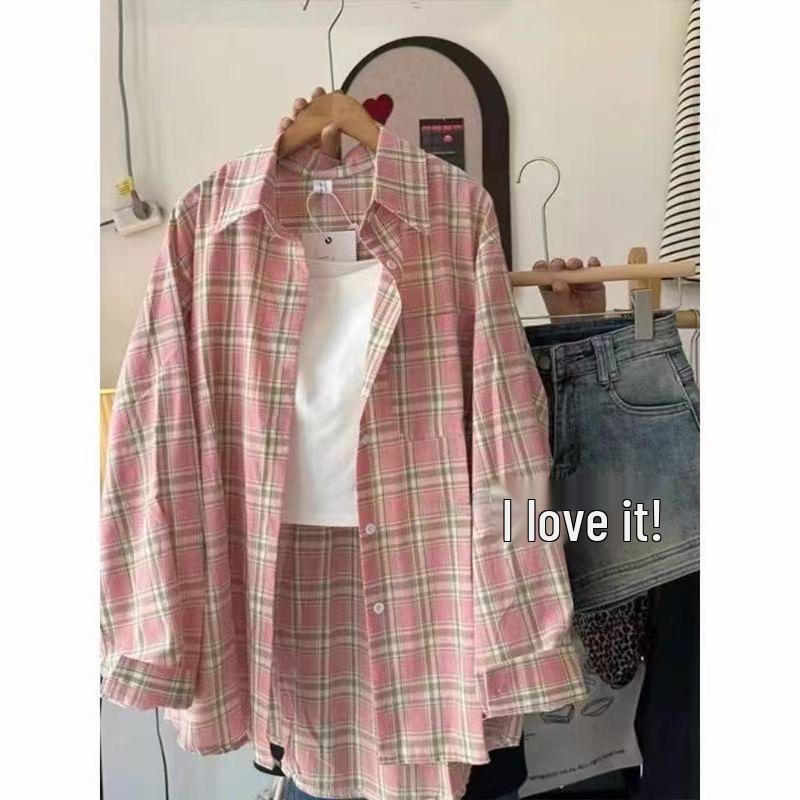 

Женская приталенная рубашка-куртка в клетку в стиле ретро - Повседневный свободный крой, Защита от солнца, Длинный рукав L